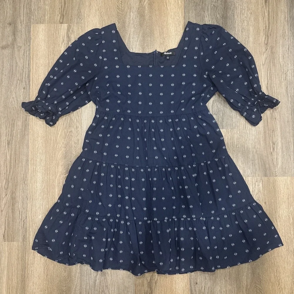 Madewell Navy Tiered Mini Dress with Microprint